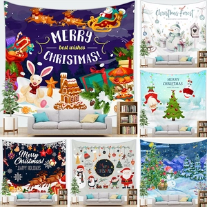 Weihnachten Wandteppich Wandbehang Polyester Stoff Weihnachtsmann Schneemann Rentier Muster Feiertag Deko Party Hintergrund