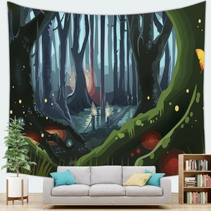 Tapisserie murale forêt enchantée avec paysage de jungle mystique pour décor