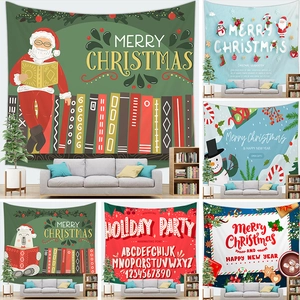 Christmas Tapestry Wall Hanging Peach Skin Polyester 3D Printed Cartoon Santa Claus Snowman Home Decor Living Room Background