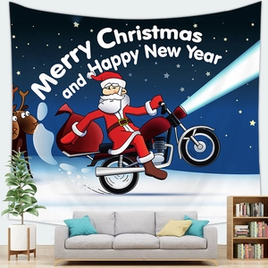 Feestelijk wandkleed met Kerstman op motorfiets voor kerstdecoratie in huis