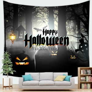 Detail van Halloween wandkleed met pompoenen en vleermuizen voor interieur wanddecoratie
