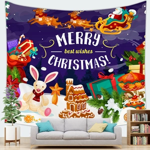 Weihnachtswandteppich mit Weihnachtsmann-Schlitten und Frohe Weihnachten Schriftzug Deko