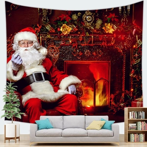 Christmas Santa Claus fireplace tapestry wall hanging for festive home living room decor