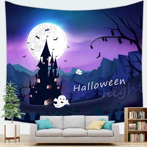 Halloween Night tapestry with full moon and castle for living room wall decor