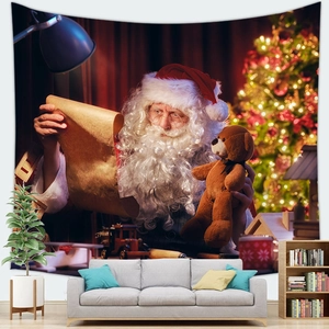 Christmas Santa Claus peach skin tapestry hanging on living room wall with festive decor