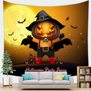 Halloween Wandteppich mit Kürbis und Hexe in einem modernen Wohnzimmer dekoriert