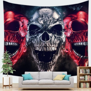 Gotischer Totenkopf Wandteppich in Silber und Rot für moderne Halloween Wanddeko
