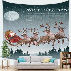 Custom Christmas tapestry with Santa Claus reindeer sleigh flying over a moonlit forest
