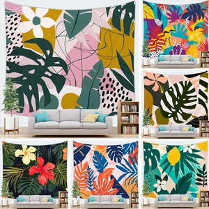 Tapisserie Murale Feuille de Palmier Monstera Tropicale Art Abstrait Floral Botanique Toile de Fond Pour Décoration Salon Chambre