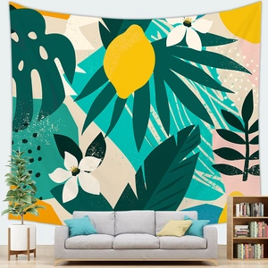 Tapisserie murale tropicale avec feuilles de monstera et citrons pour salon moderne