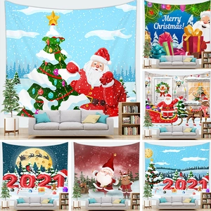 Christmas Santa Claus Tree Wall Hanging Tapestry Peach Skin Velvet Winter Snow Scene Home Decoration Background Cloth