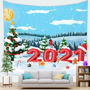 Christmas tree wall tapestry with snowy forest landscape for holiday home decoration