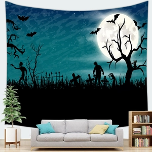 Halloween tapestry with graveyard and zombie design for living room wall decor