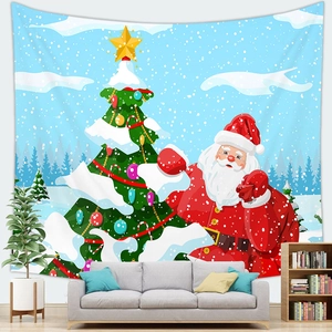 Christmas tree and Santa Claus tapestry wall hanging for festive home living room decor