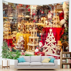 Detailed Christmas tree tapestry showing realistic European nutcracker market window design