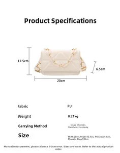 Detail view of cream PU crossbody bag with dimensions 20x12.5x6.5cm and wide strap