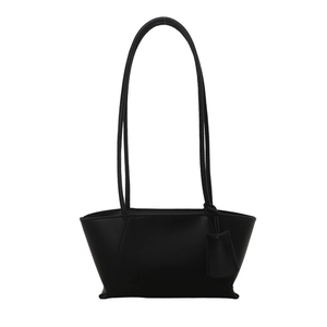 Retro black faux leather large tote bag with long straps and charm for women