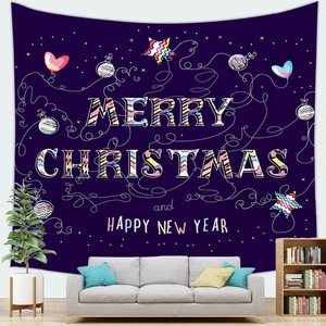 Festive Christmas tapestry with Santa greetings hung on a cozy living room wall