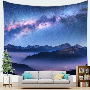 Starry sky tapestry with aurora galaxy pattern on living room sofa background wall
