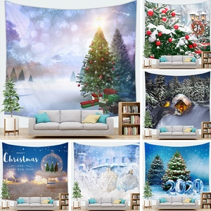 Kerstmis Wandtapijt Voor Home Decor Feestelijke Boom Sneeuwscène Kerstman Muur Opknoping Polyester Achtergrond Doek Voor Woonkamer Slaapkamer Feest Decoratie