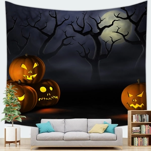 Halloween wandtapijt met pompoenen en maan voor moderne woonkamer wanddecoratie stijl
