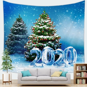 Kerstmis wandtapijt met wintersneeuwscène en dennenbomen voor feestelijk interieur
