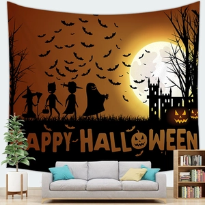 Halloween wall tapestry featuring ghost and haunted castle motifs for home decor