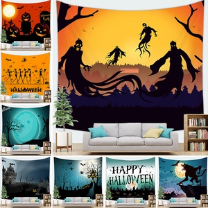 Arazzo di Halloween Spaventoso Fantasma Zucca Castello Strega Silhouette Da Parete Tessuto Poliestere Sfondo Per Festa Casa