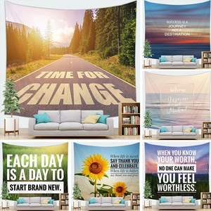 Tapisserie en Polyester Impression Paysage Citation Inspirante Suspension Murale Pour Salon Chambre Décoration Minimaliste Moderne