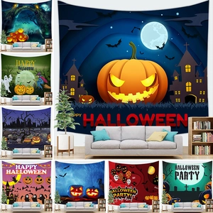 Halloween Tapestry Wall Hanging Pumpkin Ghost Castle Background Cloth For Festive Home Party Decoration Polyester Fabric