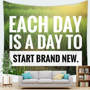 Tenture murale paysage vert avec citation inspirante Each Day Is a Day to Start Brand New