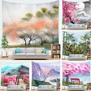 Arazzo Paesaggistico in Stile Giapponese Fiori di Ciliegio Monte Fuji Arte da Parete in Poliestere Decorazione Parete per Soggiorno Camera da Letto Arredo Estetico
