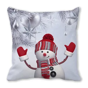 Christmas snowman pillowcase with 3D print and red hat on soft peach skin fabric