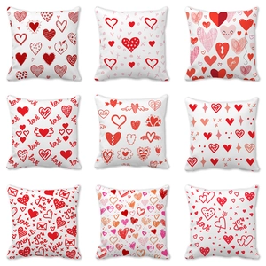 Funda de Almohada con Corazón Rojo de San Valentín Tela Suave de Piel de Melocotón Patrón de Amor Funda de Cojín Decorativa para Sofá Dormitorio Hogar