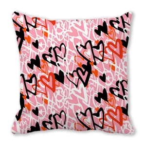 Federa per cuscino rosa con motivi a cuore artistici per decoro di San Valentino
