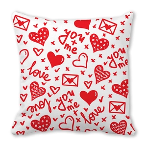 Funda de almohada corazón rojo San Valentín piel melocotón con dibujos amor sobre blanco