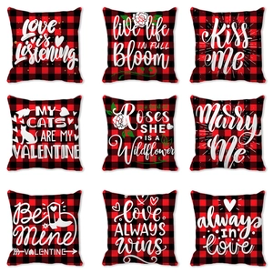 Valentine's Day Buffalo Plaid Pillow Case Polyester Peach Skin Cushion Cover Love Heart Pattern For Sofa Home Decor
