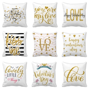 Taie d'Oreiller de la Saint-Valentin en Velours Peau de Pêche avec Cœur Amour Paillettes Dorées Housse de Coussin