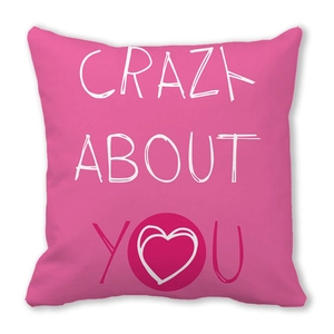 Pink Happy Valentine's Day peach skin pillowcase with Crazy About You heart print