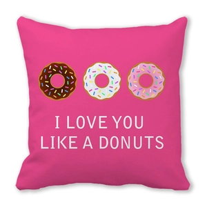 Pink peach skin pillowcase featuring three donuts and I Love You Like A Donuts text slogan