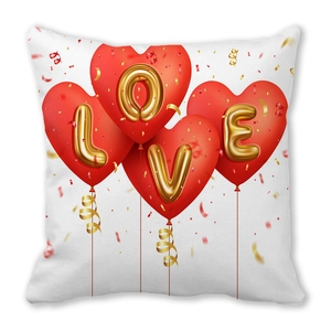 Taie d'oreiller Saint-Valentin avec ballons cœur rouges et lettrage doré LOVE brillant