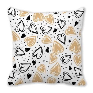 Taie d'oreiller de la Saint-Valentin en peau de pêche avec motifs de cœur et pois noirs