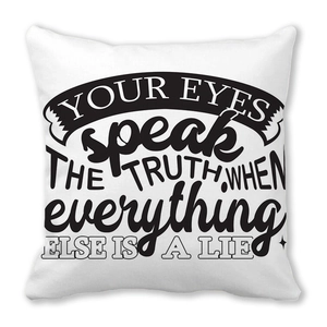 Funda de cojín San Valentín con cita artística 'Your Eyes Speak the Truth' en negro
