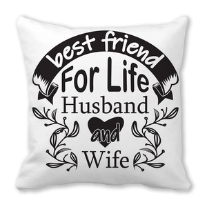 Funda de cojín blanca con estampado 'Best Friend For Life Husband and Wife' en negro