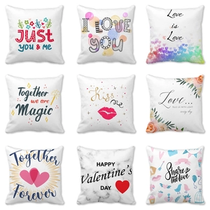 Valentine Day Pillow Cover Peach Skin Heart Pattern Romantic Quote Cushion Case For Sofa Living Room Bedroom Decor Square