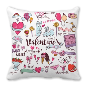 Valentine's Day peach skin pillowcase with colorful hand-drawn love and rabbit prints