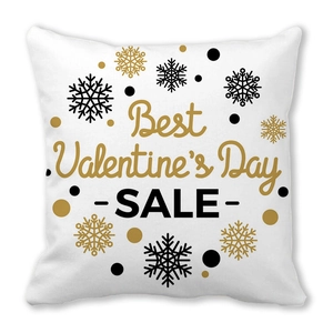 White peach skin pillow cover with gold snowflakes and Best Valentine's Day Sale text