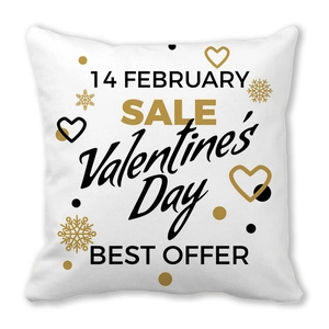 Square Valentine's Day peach skin pillowcase with 14 February gold heart and text print