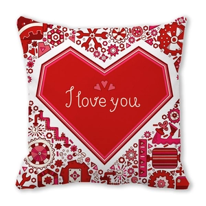 Peach skin square pillowcase with mechanical heart design and I Love You lettering