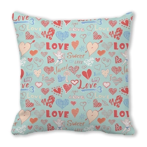 Romantic Love theme peach skin square throw pillow cover with hearts and Cupid prints